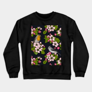 Birds and Blossoms on black Crewneck Sweatshirt